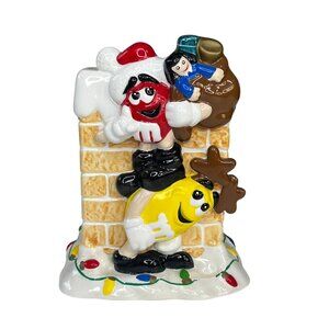 M&Ms Christmas Ceramic Candy Holder Down the Chimney Vtg Vase